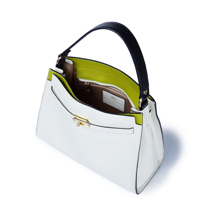 Roberta Gandolfi Frida Satchel In Pelle Martellata Con Tracolla Logata In Tessuto Regolabile