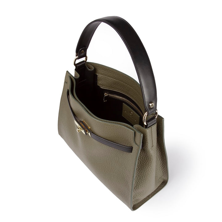 Roberta Gandolfi Frida Satchel In Pelle Martellata Con Tracolla Logata In Tessuto Regolabile