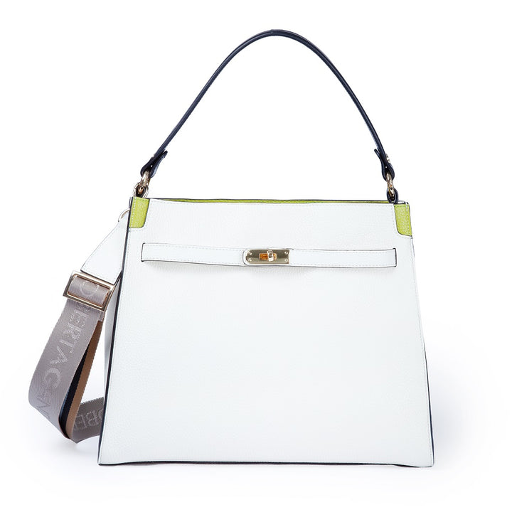 Roberta Gandolfi Frida Satchel in pelle martellata con tracolla logata in tessuto regolabile