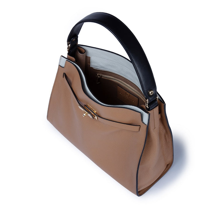 Roberta Gandolfi Frida Satchel In Pelle Martellata Con Tracolla Logata In Tessuto Regolabile