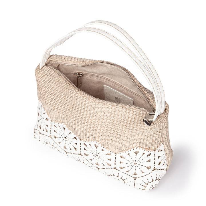 Roberta Gandolfi Giulia Baguette In Rafia E Pelle Il Pannello Tagliato Al Laser è Interamente Cucito A Mano