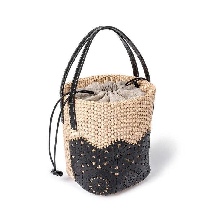 Roberta Gandolfi Giulia Bucket In Rafia E Pelle Il Pannello Tagliato Al Laser è Interamente Cucito A Mano Con Tracolla Staccabile