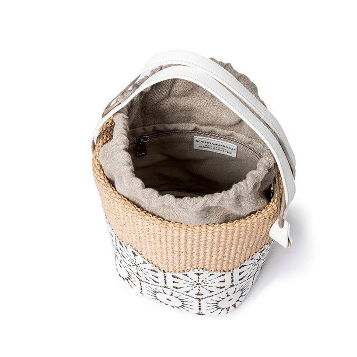 Roberta Gandolfi Giulia Bucket In Rafia E Pelle Il Pannello Tagliato Al Laser è Interamente Cucito A Mano Con Tracolla Staccabile