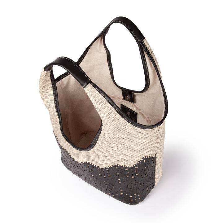 Roberta Gandolfi Giulia Hobo In Rafia E Pelle Il Pannello Tagliato Al Laser è Interamente Cucito A Mano