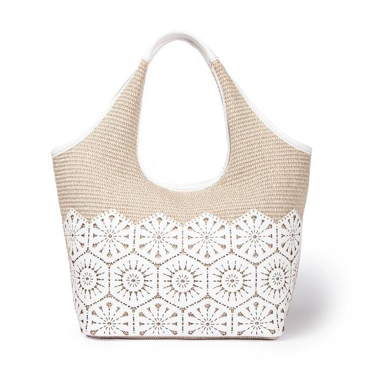 Roberta Gandolfi Giulia Hobo in rafia e pelle il pannello tagliato al laser è interamente cucito a mano