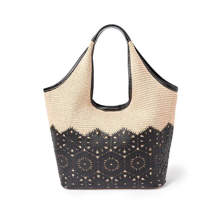 Roberta Gandolfi Giulia Hobo in rafia e pelle il pannello tagliato al laser è interamente cucito a mano