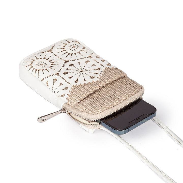 Roberta Gandolfi Giulia Phone Holder In Rafia E Pelle Il Pannello Tagliato Al Laser è Interamente Cucito A Mano Con Tracolla Staccabile