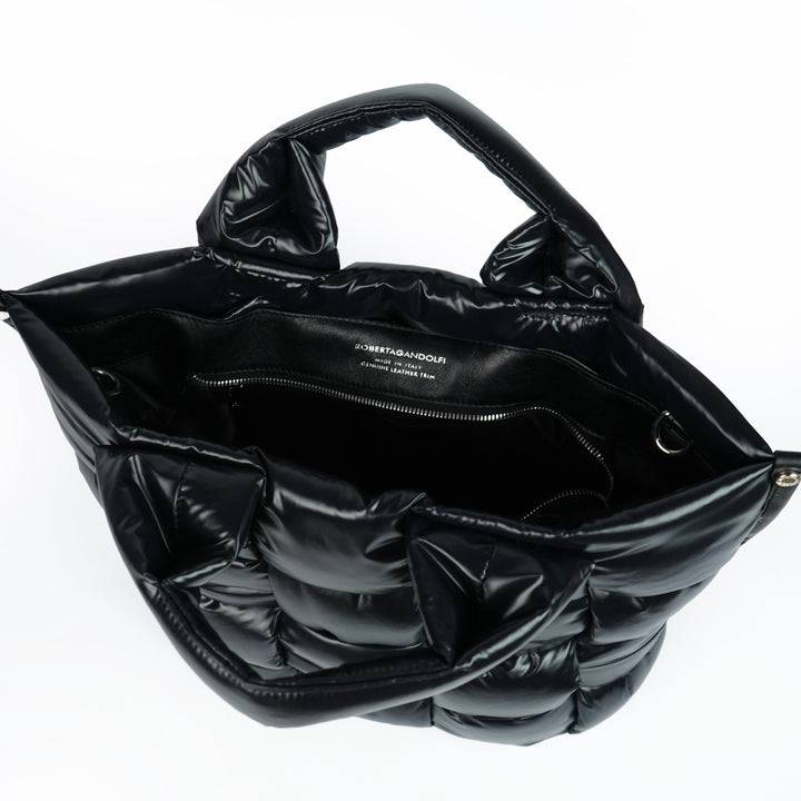 Roberta Gandolfi Greta Large Borsa In Tessuto Antigoccia Imbottita Ed Intrecciata A Mano Con Finiture In Pelle