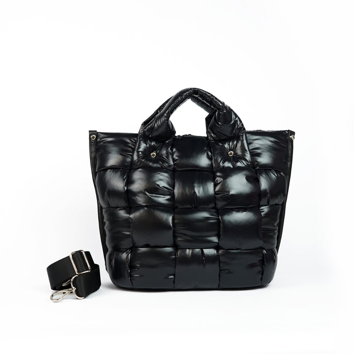 Roberta Gandolfi Greta large borsa in tessuto antigoccia imbottita ed intrecciata a mano con finiture in pelle