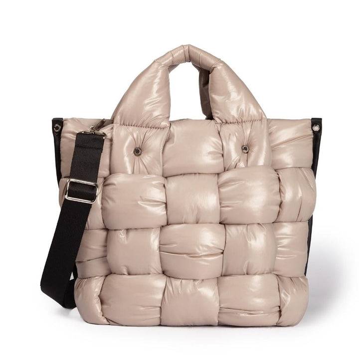 Roberta Gandolfi Greta large borsa in tessuto antigoccia imbottita ed intrecciata a mano con finiture in pelle