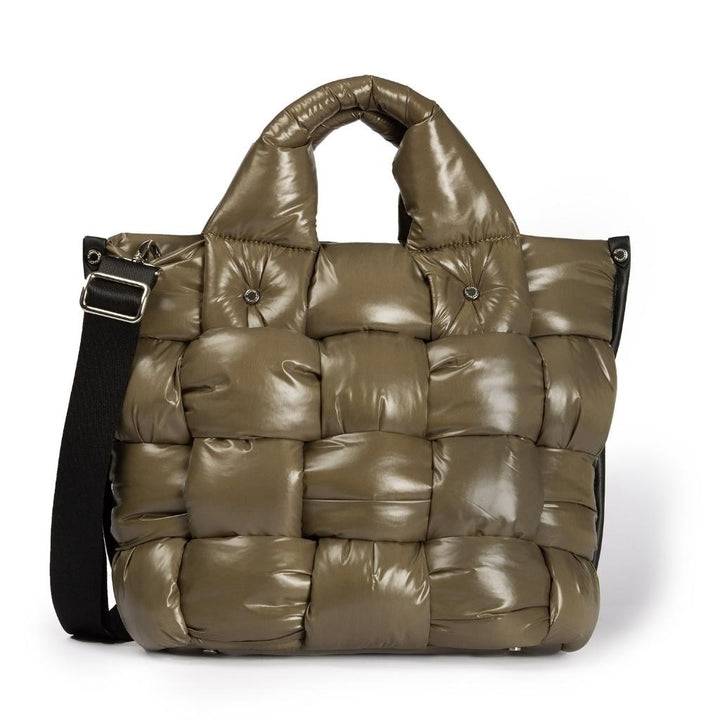 Roberta Gandolfi Greta large borsa in tessuto antigoccia imbottita ed intrecciata a mano con finiture in pelle