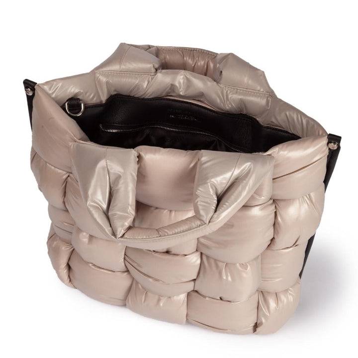 Roberta Gandolfi Greta Large Borsa In Tessuto Antigoccia Imbottita Ed Intrecciata A Mano Con Finiture In Pelle