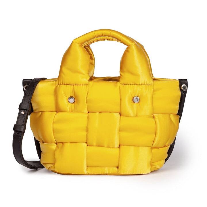 Roberta Gandolfi Greta Mini borsa in tessuto antigoccia imbottita ed intrecciata a mano con finiture in pelle