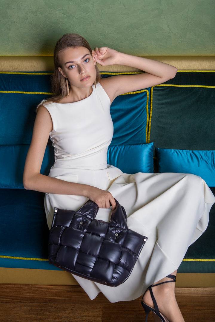 Roberta Gandolfi Greta Small Borsa In Tessuto Antigoccia Imbottita Ed Intrecciata A Mano Con Finiture In Pelle