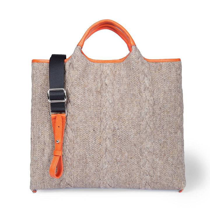 Roberta Gandolfi Joy Wool borsa trasformabile 5 modelli in 1 in tessuto di lana riciclato finiture in pelle di vitello e tracolla staccabile