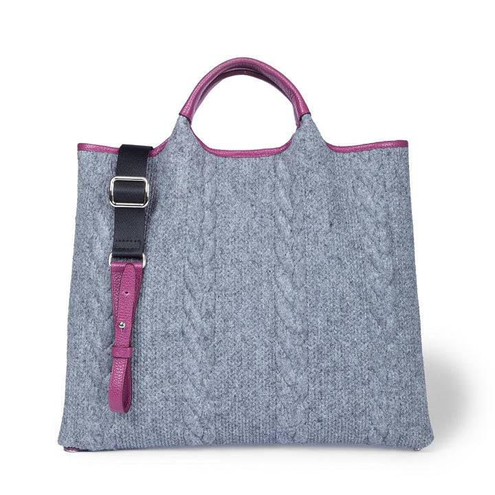 Roberta Gandolfi Joy Wool borsa trasformabile 5 modelli in 1 in tessuto di lana riciclato finiture in pelle di vitello e tracolla staccabile