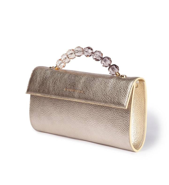 Roberta Gandolfi Julia Boule Cluch In Pelle Metalizzata E Manico Gioiello Con Tracolla Staccabile E Regolabile