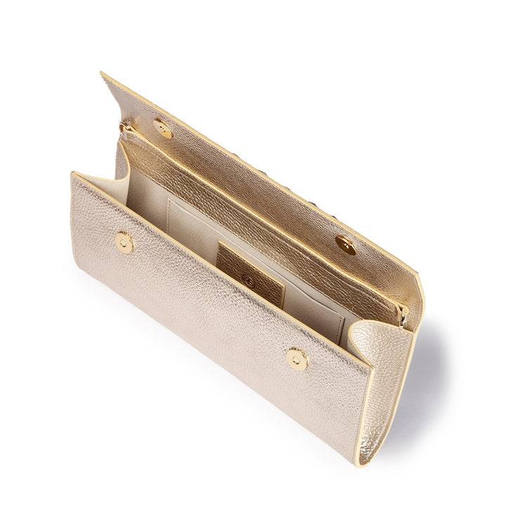 Roberta Gandolfi Julia Boule Cluch In Pelle Metalizzata E Manico Gioiello Con Tracolla Staccabile E Regolabile