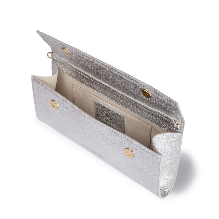 Roberta Gandolfi Julia Boule Cluch In Pelle Metalizzata E Manico Gioiello Con Tracolla Staccabile E Regolabile