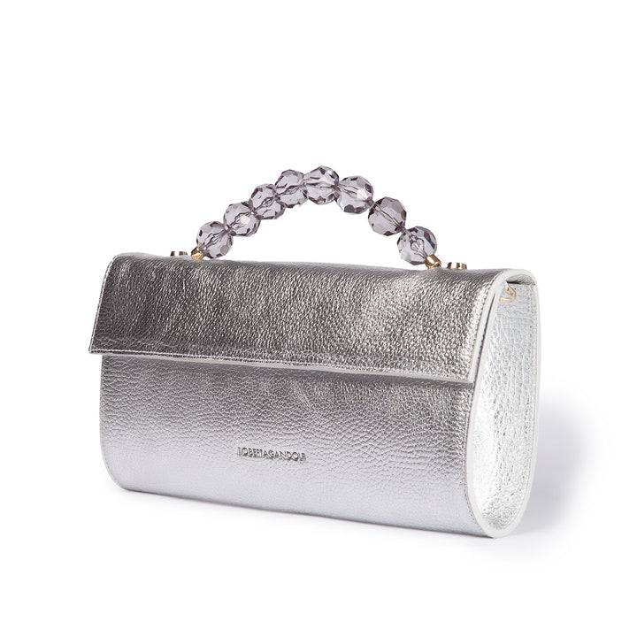 Roberta Gandolfi Julia Boule Cluch In Pelle Metalizzata E Manico Gioiello Con Tracolla Staccabile E Regolabile