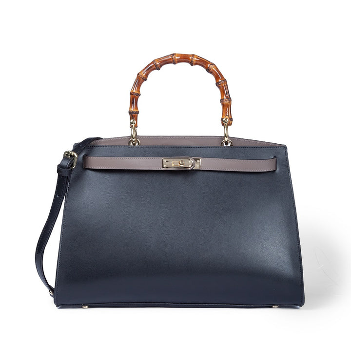 Roberta Gandolfi Lola Large borsa in pelle con manico in vero legno di bambù e tracolla staccabile