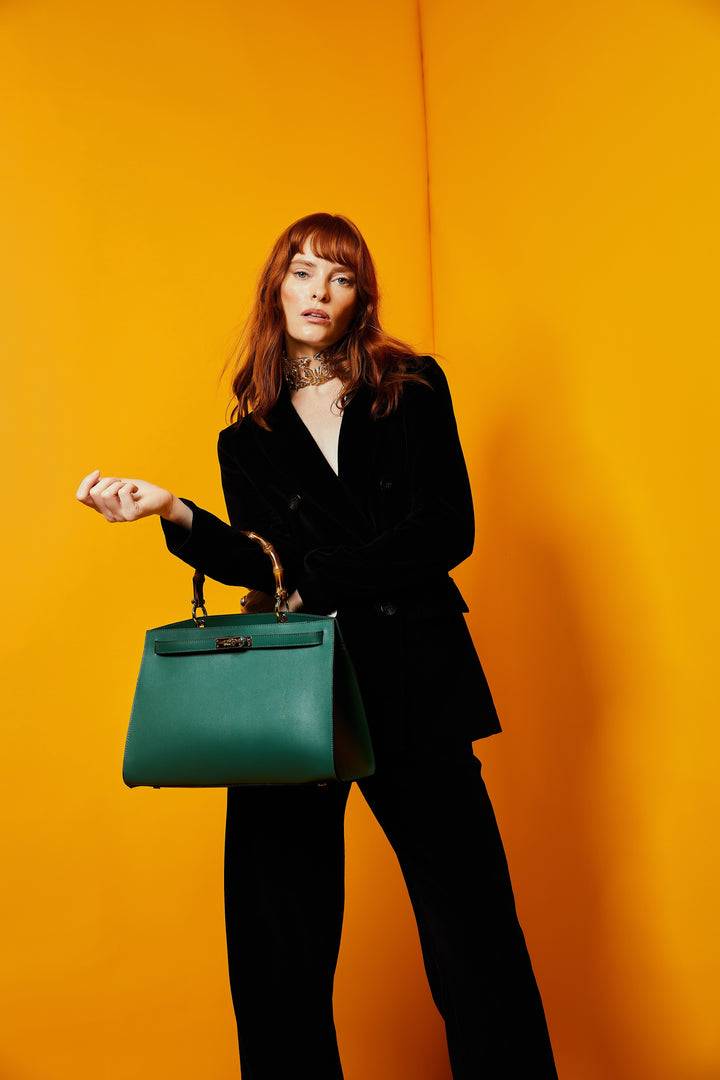 Roberta Gandolfi Lola Pony Large Borsa In Pelle Stampa Animalier Con Manico In Vero Legno Di Bambù E Tracolla Staccabile