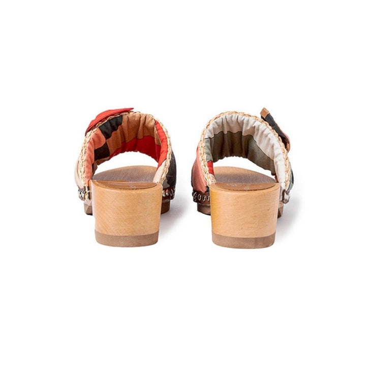 Roberta Gandolfi Lola Sixty Sandali In Legno Con Rafia E Pelle Di Vitello Con Fiocco Stampa Sixty