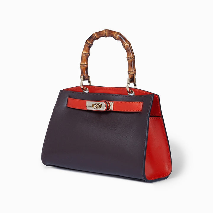 Roberta Gandolfi Lola Small Borsa In Pelle Con Manico In Vero Legno Di Bambù E Tracolla Staccabile