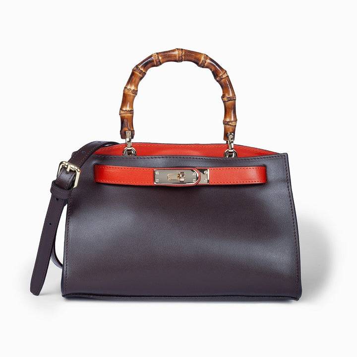 Roberta Gandolfi Lola small borsa in pelle con manico in vero legno di bambù e tracolla staccabile