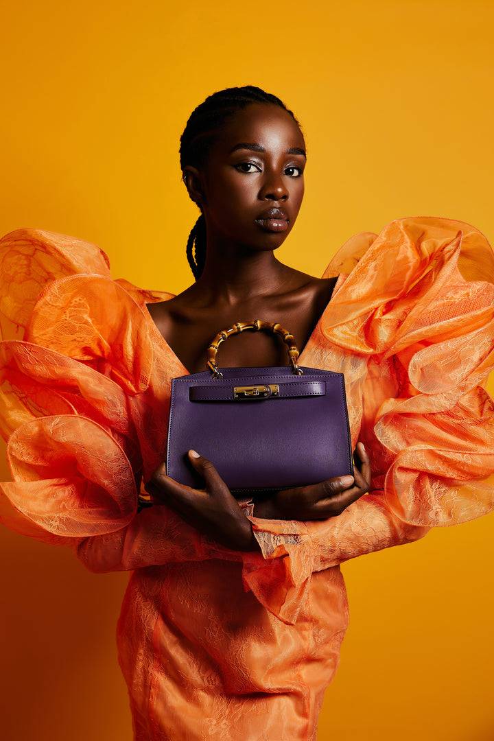 Roberta Gandolfi Lola Small Borsa In Pelle Con Manico In Vero Legno Di Bambù E Tracolla Staccabile