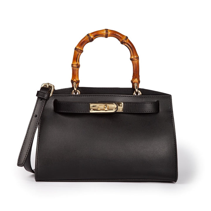 Roberta Gandolfi Lola small borsa in pelle con manico in vero legno di bambù e tracolla staccabile