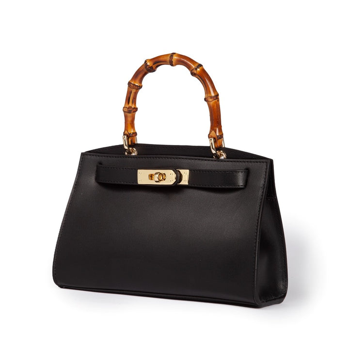 Roberta Gandolfi Lola Small Borsa In Pelle Con Manico In Vero Legno Di Bambù E Tracolla Staccabile