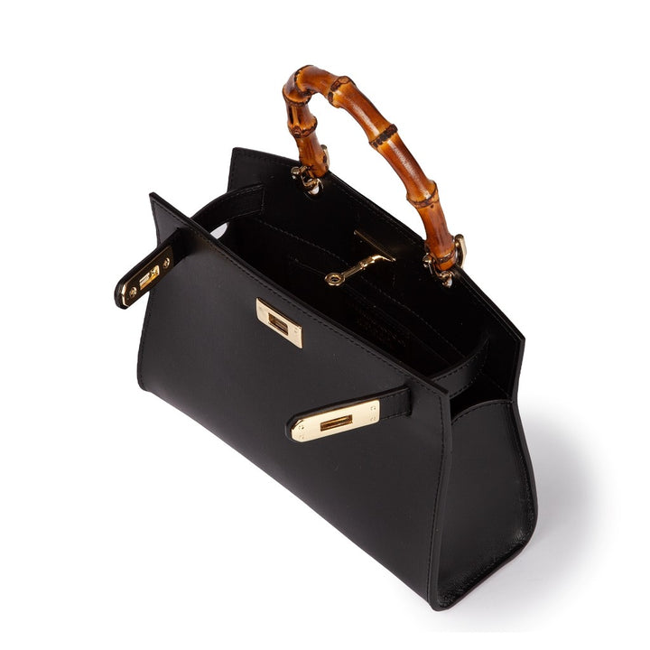 Roberta Gandolfi Lola Small Borsa In Pelle Con Manico In Vero Legno Di Bambù E Tracolla Staccabile