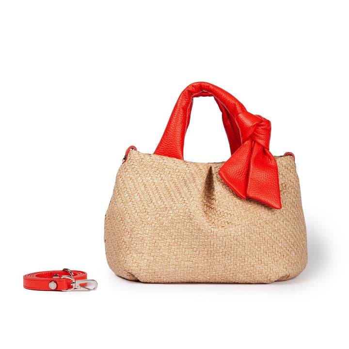 Roberta Gandolfi Matilde Handbag in rafia e pelle con tracolla staccabile