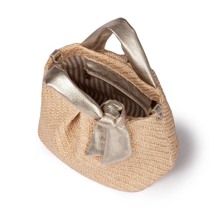 Roberta Gandolfi Matilde Handbag In Rafia E Pelle Con Tracolla Staccabile