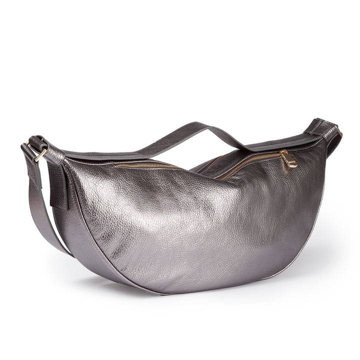 Roberta Gandolfi Micol Banana Cross Body In Vitello Martellato Metal Con Tracolla Regolabile
