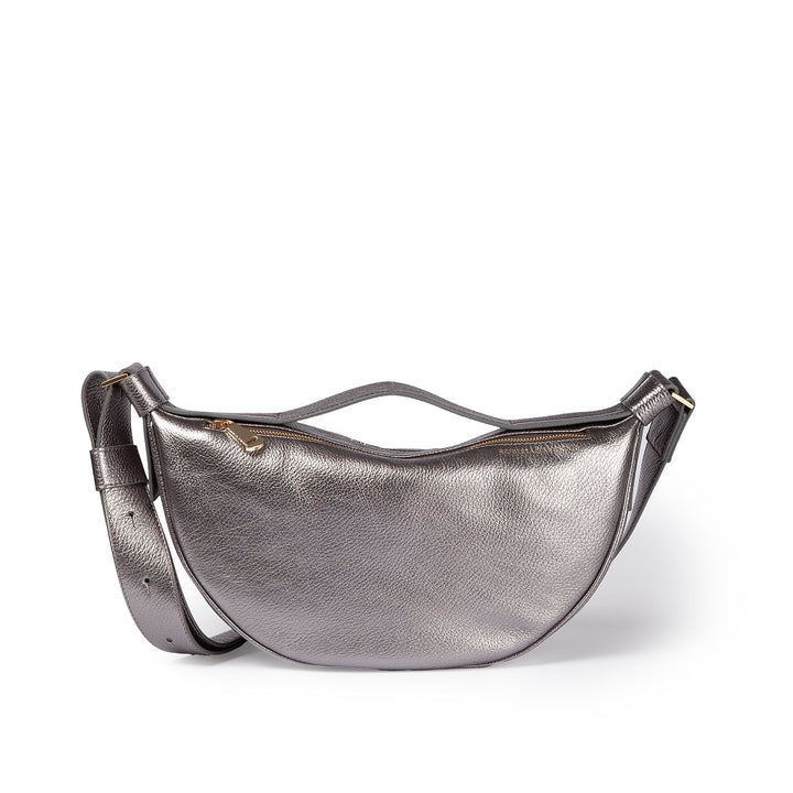 Roberta Gandolfi Micol Banana small cross body in vitello martellato metal con tracolla regolabile