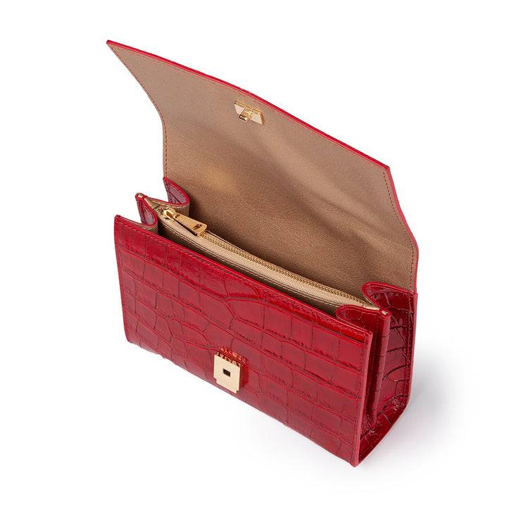 Roberta Gandolfi Nicole Cocco Compact Crossbody Borsa In Pelle Stampa Cocco Con Tramezza Interna E Tasca Esterna Con Tracolla Staccabile E Regolabile