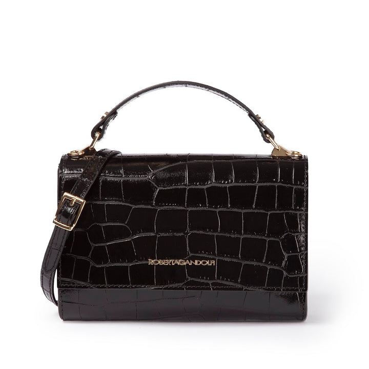 Roberta Gandolfi Nicole cocco compact crossbody borsa in pelle stampa cocco con tramezza interna e tasca esterna con tracolla staccabile e regolabile