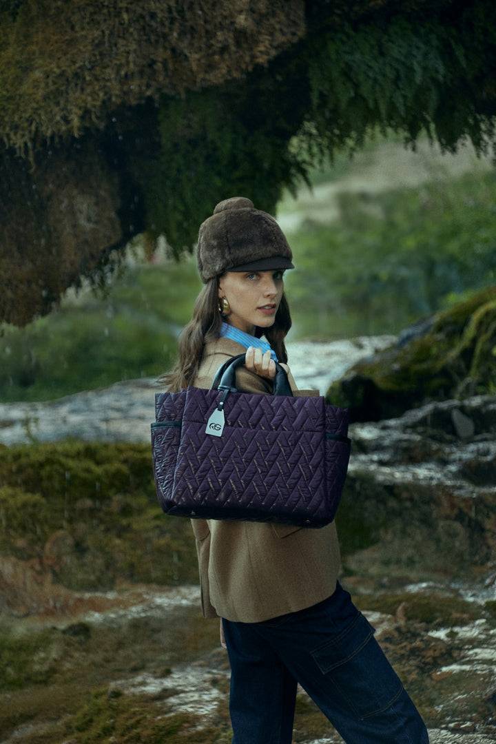 Roberta Gandolfi Noemi Large Borsa A Mano In Tessuto Antigoccia Con Finiture In Pelle E Tracolla Staccabile