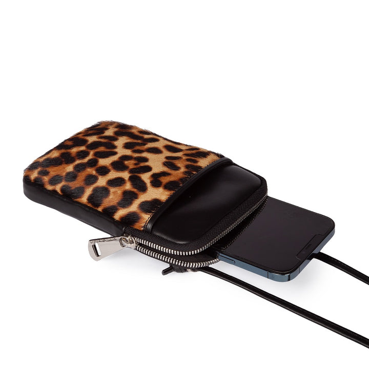 Roberta Gandolfi Phone Holder Pony Stampa Animalier E Pelle Di Vitello Con Tracolla Staccabile E Regolabile