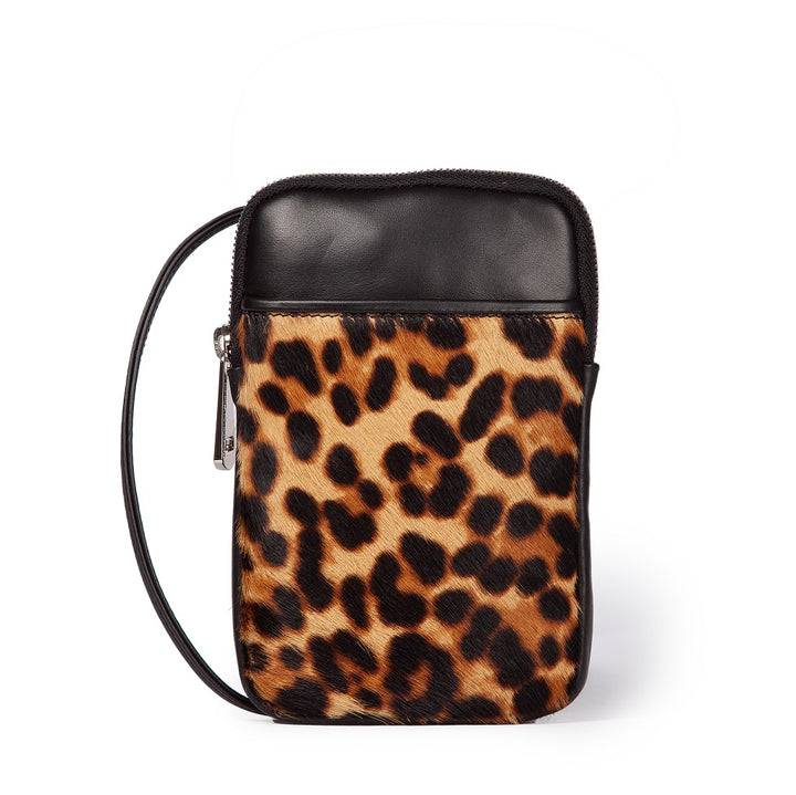Roberta Gandolfi Phone holder pony stampa animalier e pelle di vitello con tracolla staccabile e regolabile