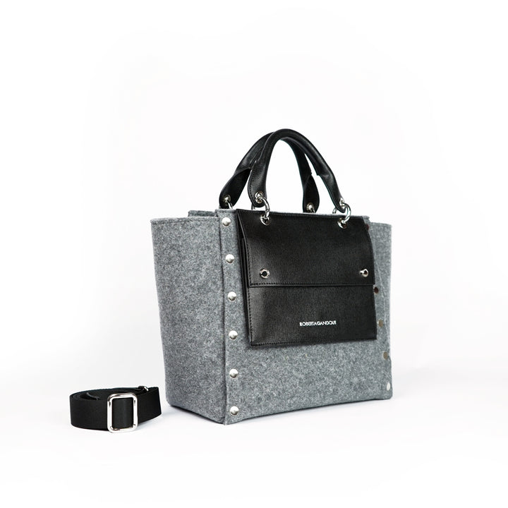 Roberta Gandolfi Rachele Handbag Borsa A Mano In Tessuto Di Lana Riciclata E Finitura In Pelle Con Tasca Staccabile