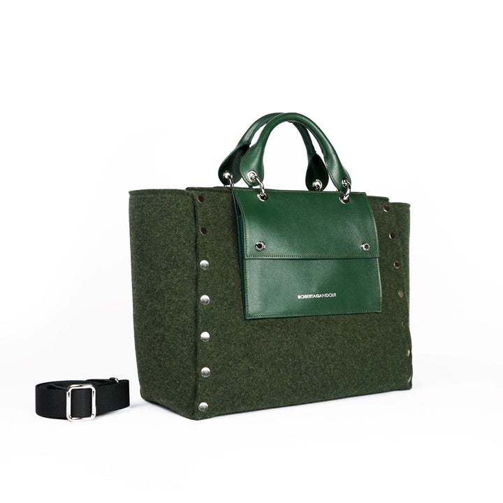 Roberta Gandolfi Rachele Large Handbag Borsa A Mano In Tessuto Di Lana Riciclata E Finitura In Pelle Con Tasca Staccabile