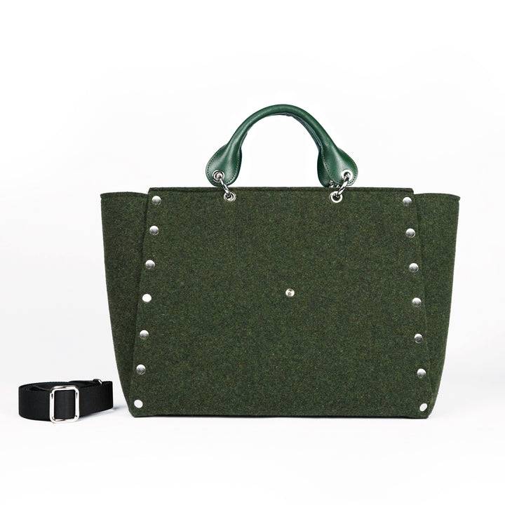Roberta Gandolfi Rachele Large Handbag Borsa A Mano In Tessuto Di Lana Riciclata E Finitura In Pelle Con Tasca Staccabile