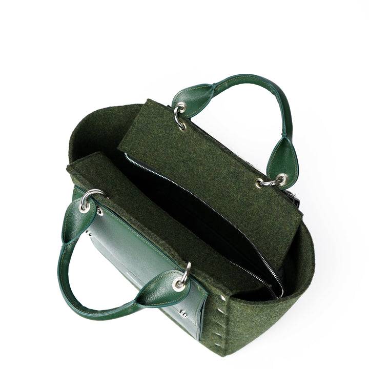 Roberta Gandolfi Rachele Large Handbag Borsa A Mano In Tessuto Di Lana Riciclata E Finitura In Pelle Con Tasca Staccabile