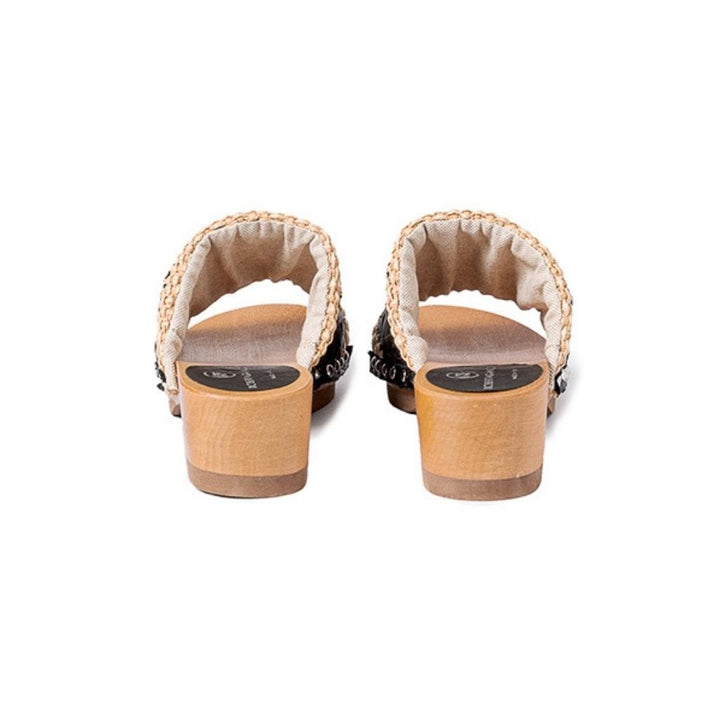 Roberta Gandolfi Sandalo Giulia Platform In Legno E Tomaia In Rafia E Pelle Di Vitello Laserata Con Disegno Pizzo Geometrico