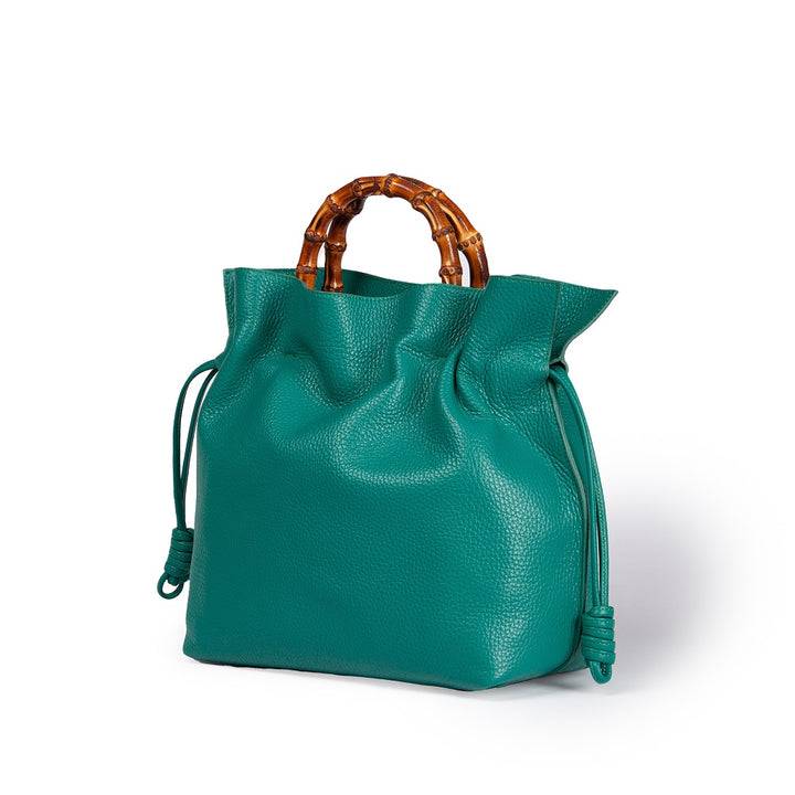 Roberta Gandolfi Silvana Medium Borsa A Mano In Pelle Martellata Con Manico In Vero Legno Di Bambù E Tracolla Staccabile
