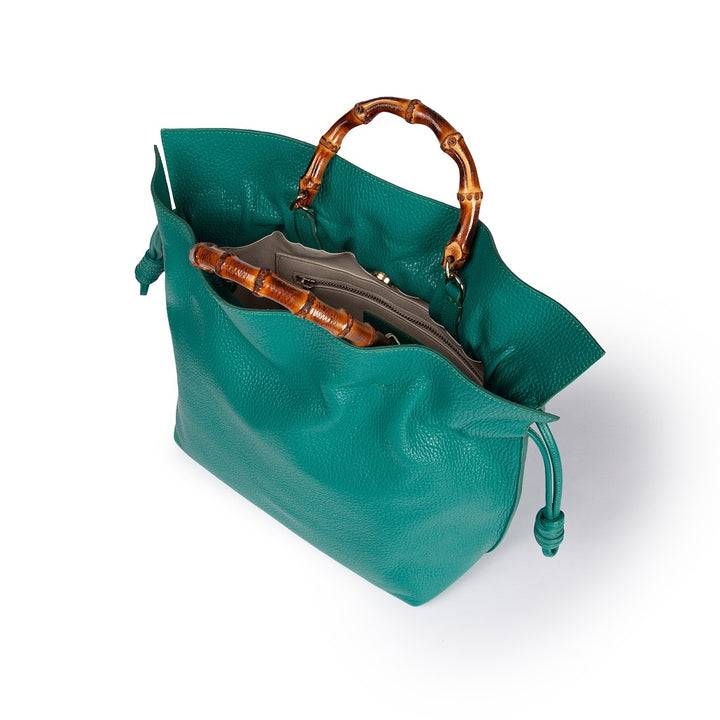 Roberta Gandolfi Silvana Medium Borsa A Mano In Pelle Martellata Con Manico In Vero Legno Di Bambù E Tracolla Staccabile