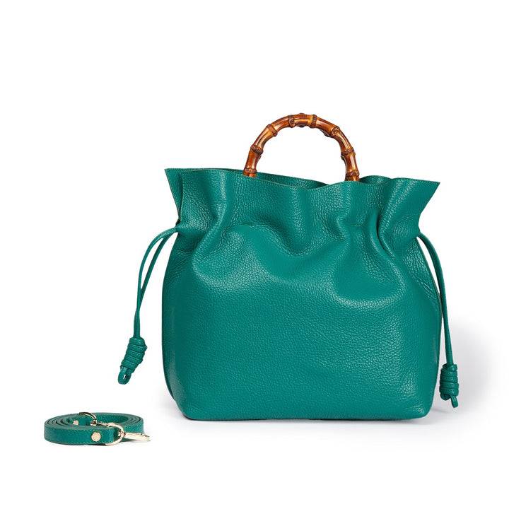 Roberta Gandolfi Silvana medium borsa a mano in pelle martellata con manico in vero legno di bambù e tracolla staccabile